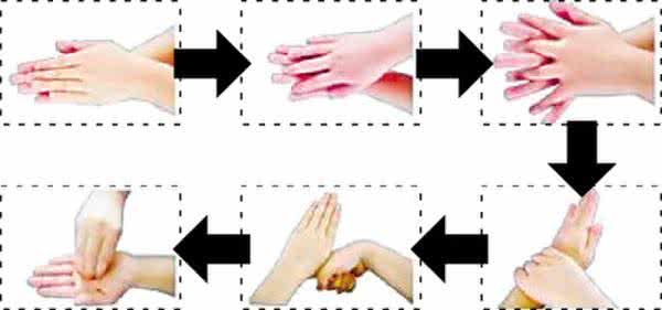 Les six étapes du lavage des mains